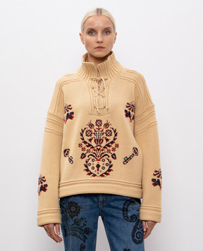 Etro Beige wool and cashmere sweater with embroidery WRKE0326AQ174