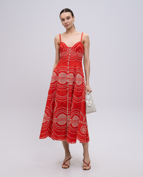 Charo Ruiz Catta red embroidered linen dress 254612