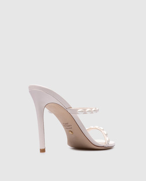 Stuart Weitzman ALEENA PEARLITA white leather mules with beads SH541