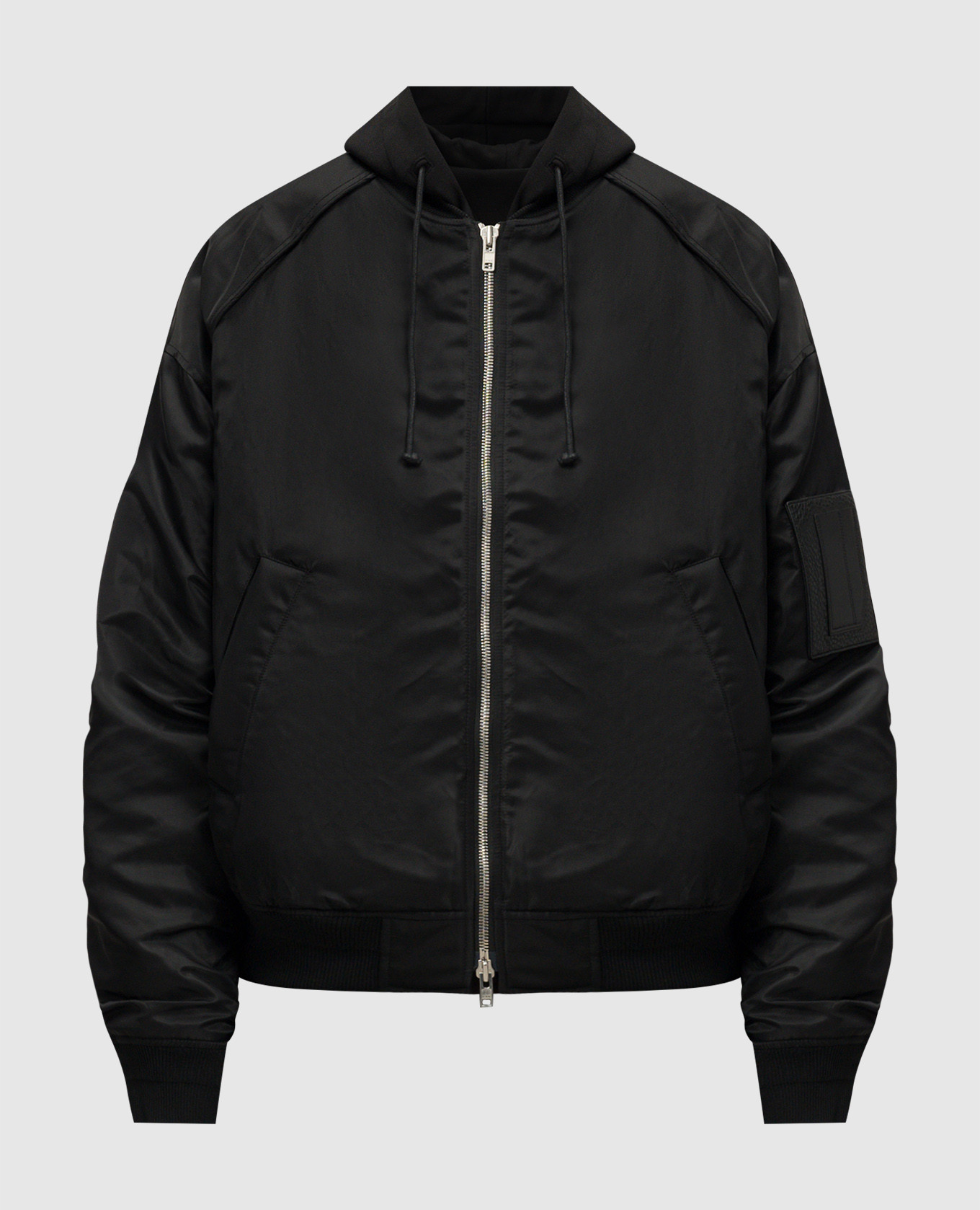 Black bomber jacket with detachable hood juun.j