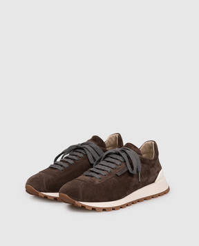 Brunello Cucinelli Brown suede sneakers with monil chain MZSFG2110