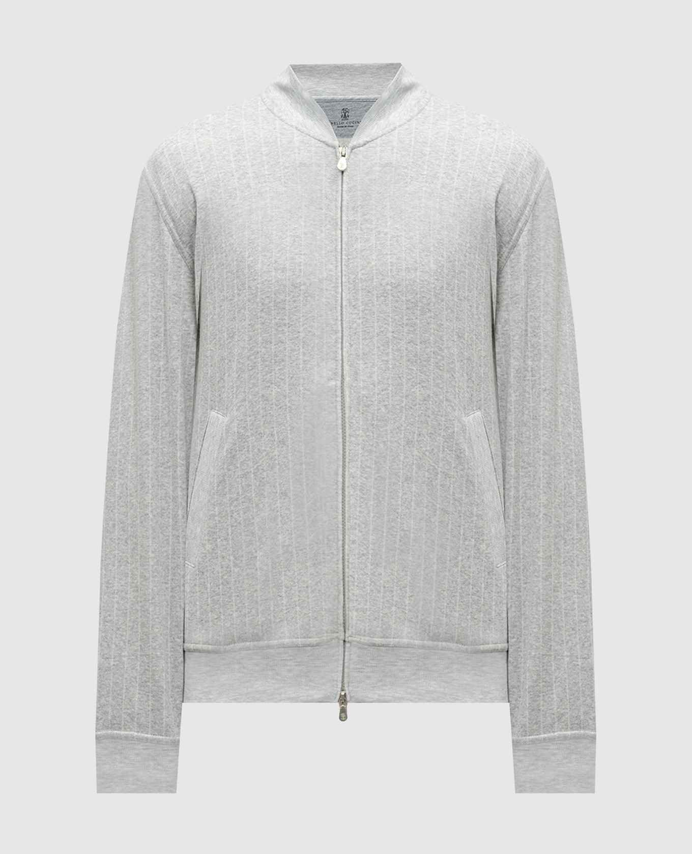 Gray bomber jacket with cashmere and silk stripes brunello cucinelli