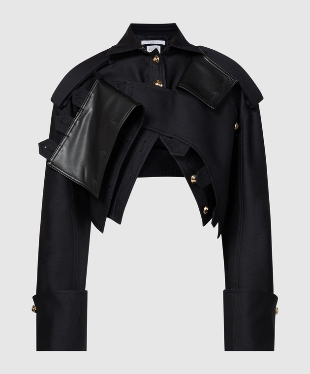 Rokh - Black asymmetric wool and silk cropped jacket
