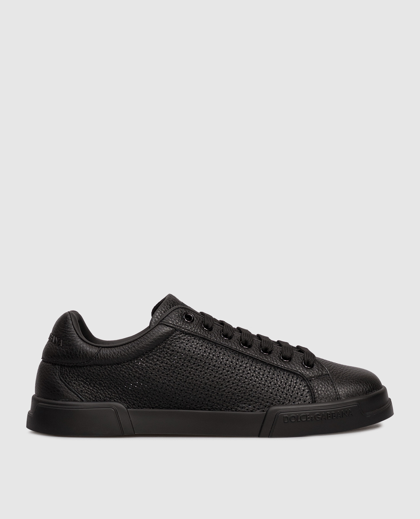 Black leather sneakers with logo Dolce&Gabbana