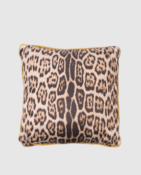 Roberto Cavalli Green decorative pillow with monogram print in animalistic print H0100000018С039