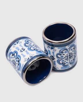 Dolce&Gabbana A set of white porcelain napkin rings in the Blu Mediterraneo print TCGS06TCAEM