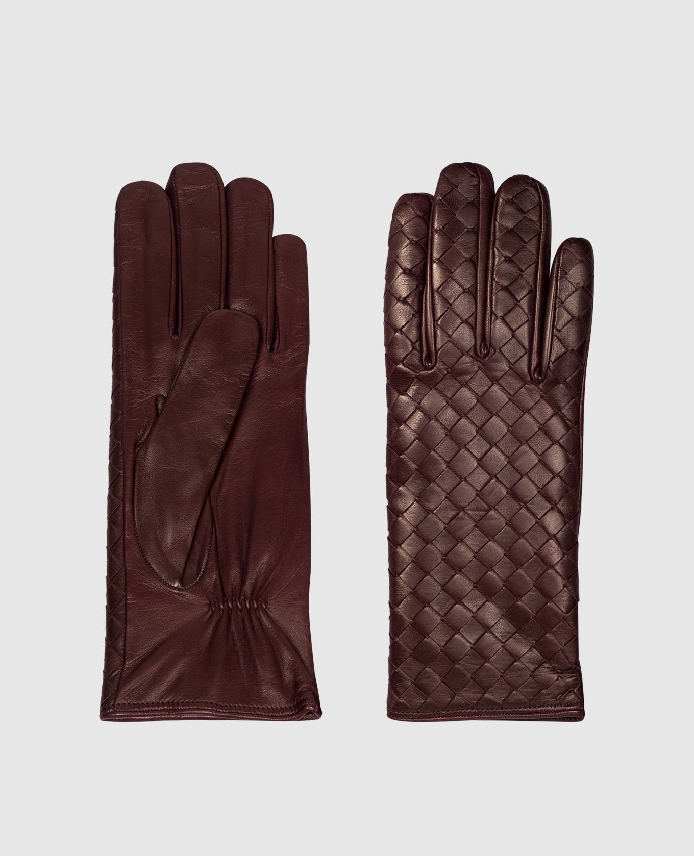 Burgundy leather gloves with weaving Sermoneta Gloves