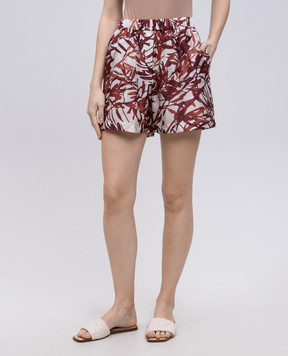 Brunello Cucinelli Burgundy silk shorts with floral print MQ999NL699