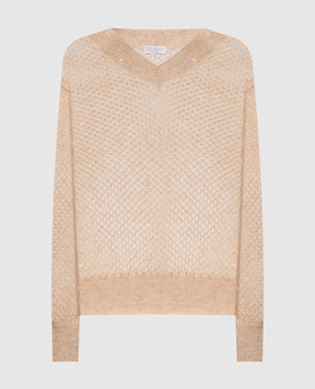 Brunello Cucinelli Beige openwork sweater with wool MPS732412