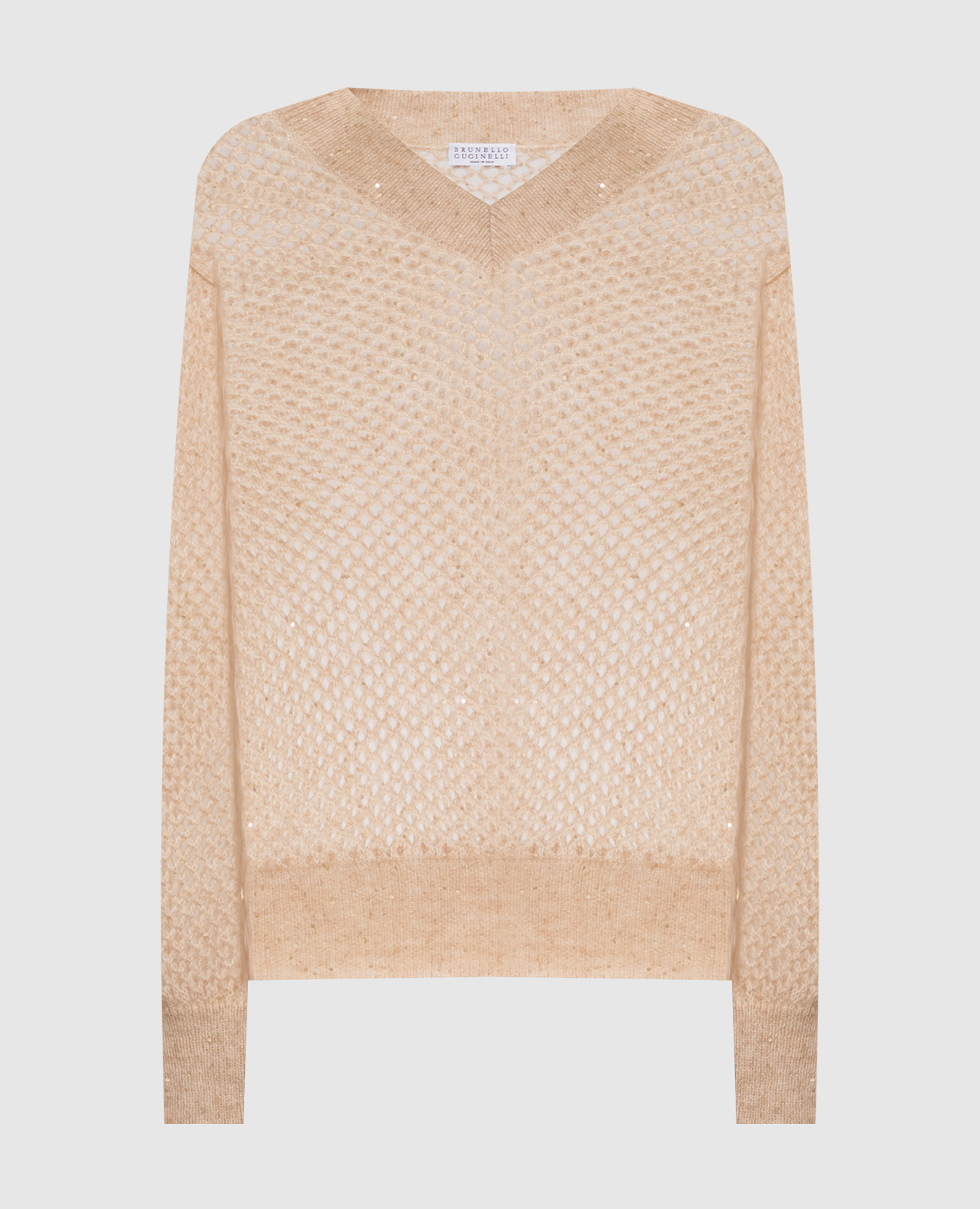 Beige openwork sweater with wool Brunello Cucinelli