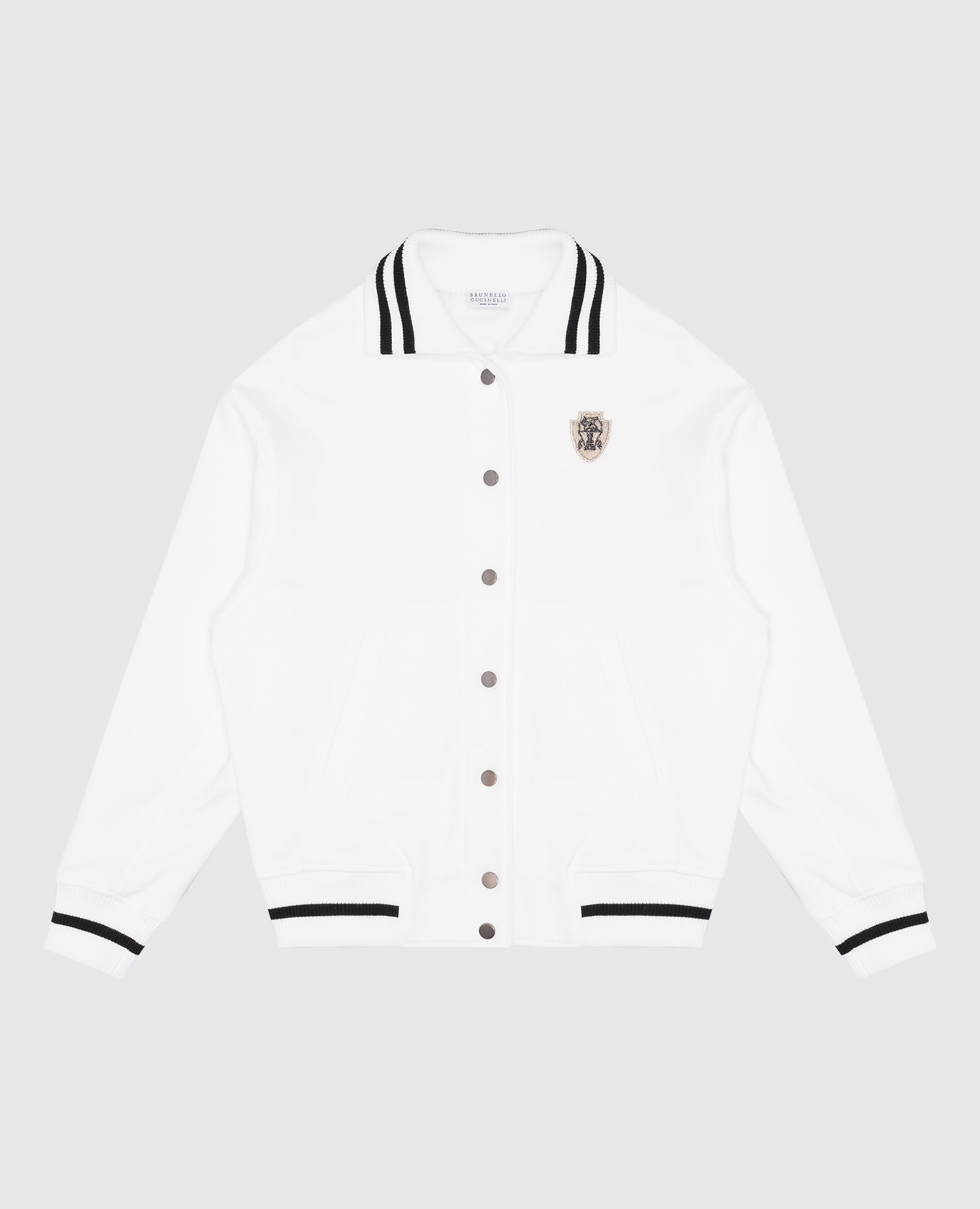 Nou Brunello Cucinelli Children's white jacket with an emblem patch