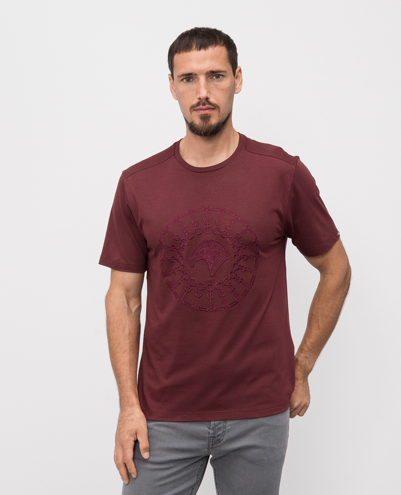 

Burgundy T-shirt with embroidered emblem Stefano Ricci