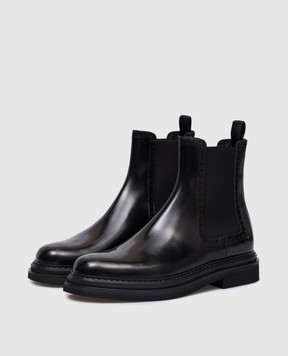 Dolce&Gabbana Black leather glossy Chelsea boots with perforations A60592A1203