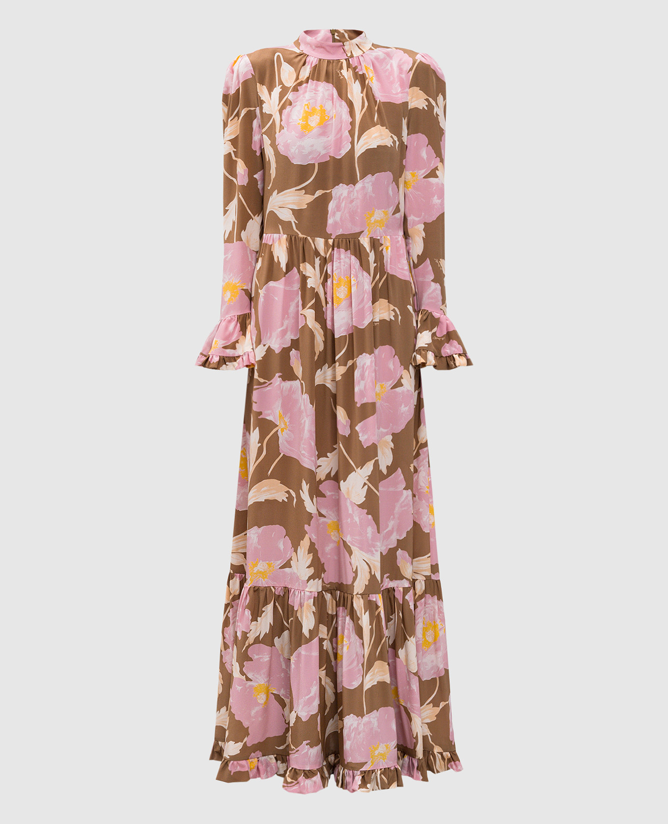 

Visconti khaki floral silk maxi dress La DoubleJ