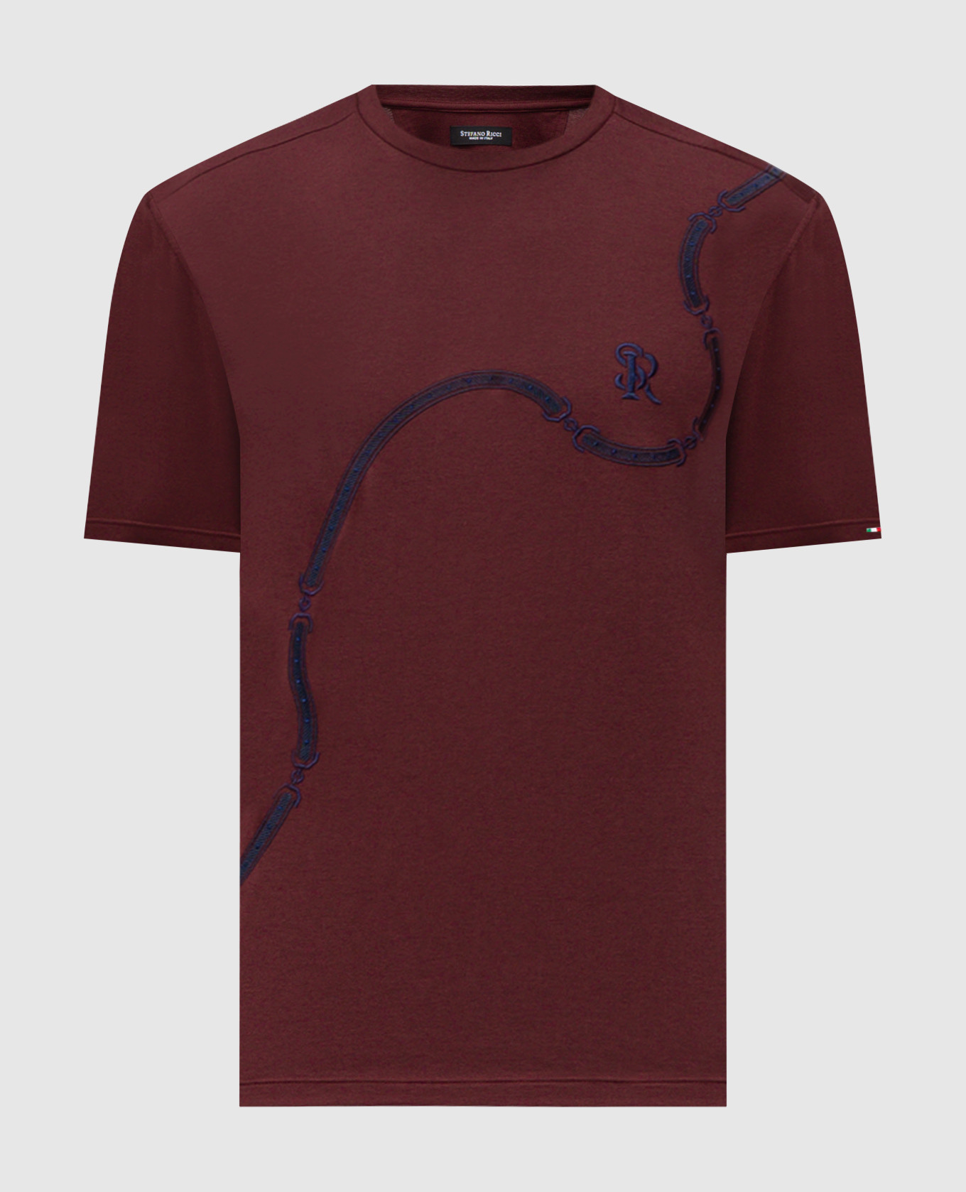 Burgundy T-shirt with embroidered emblem Stefano Ricci