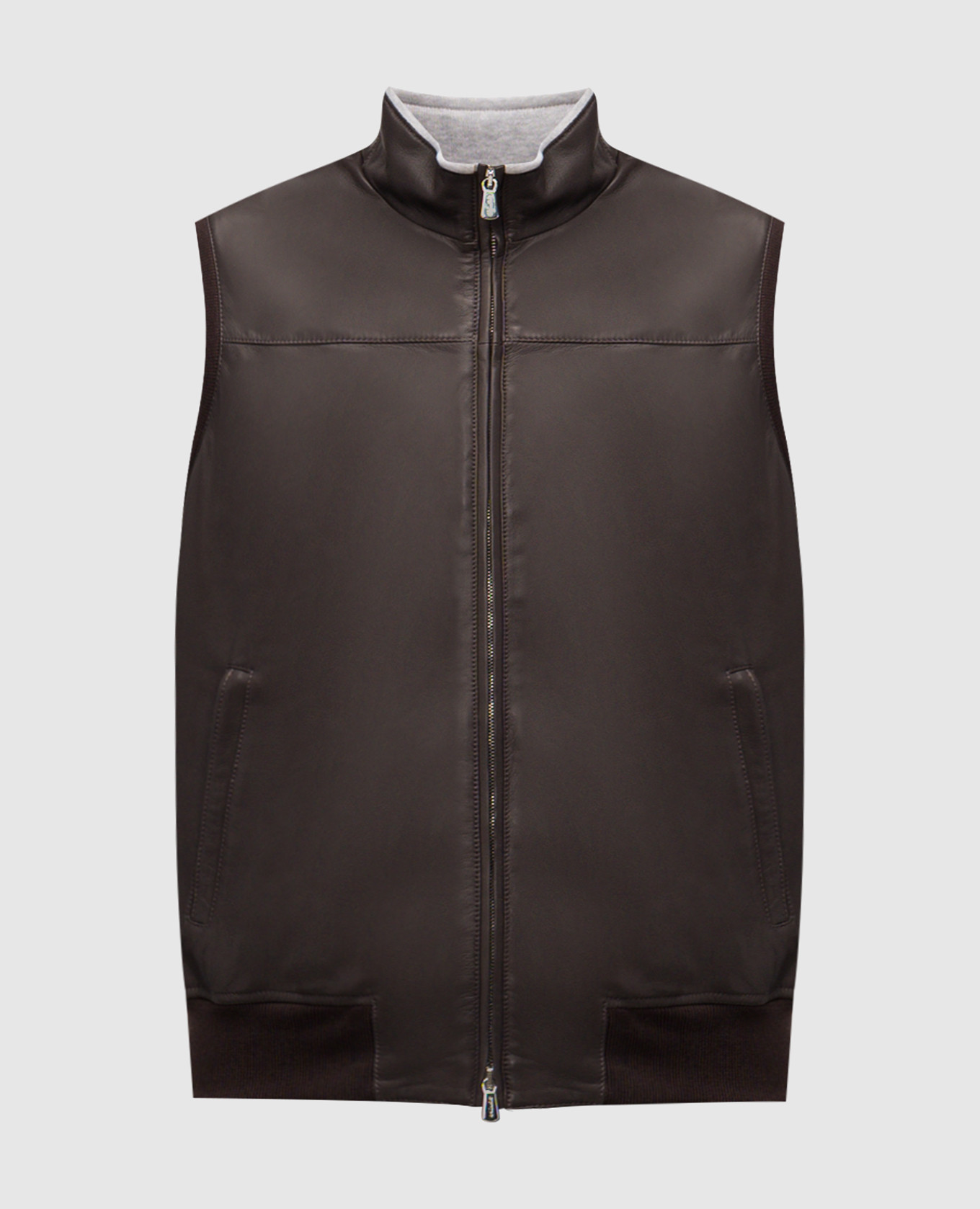 Brown leather vest with logo Enrico Mandelli