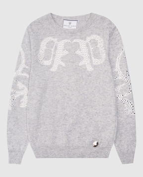 Philipp Plein Children's gray melange wool sweater with crystals GKO0006810