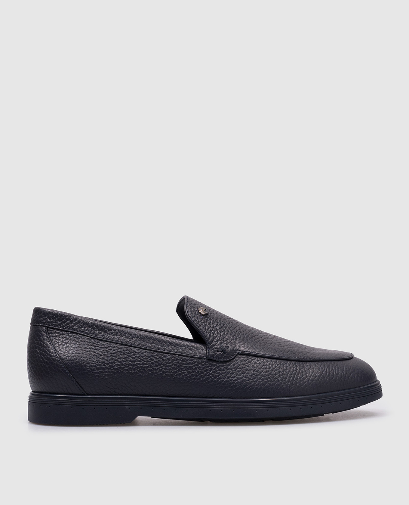 Blue leather loafers with a metallic image of an eagle's head stefano ricci