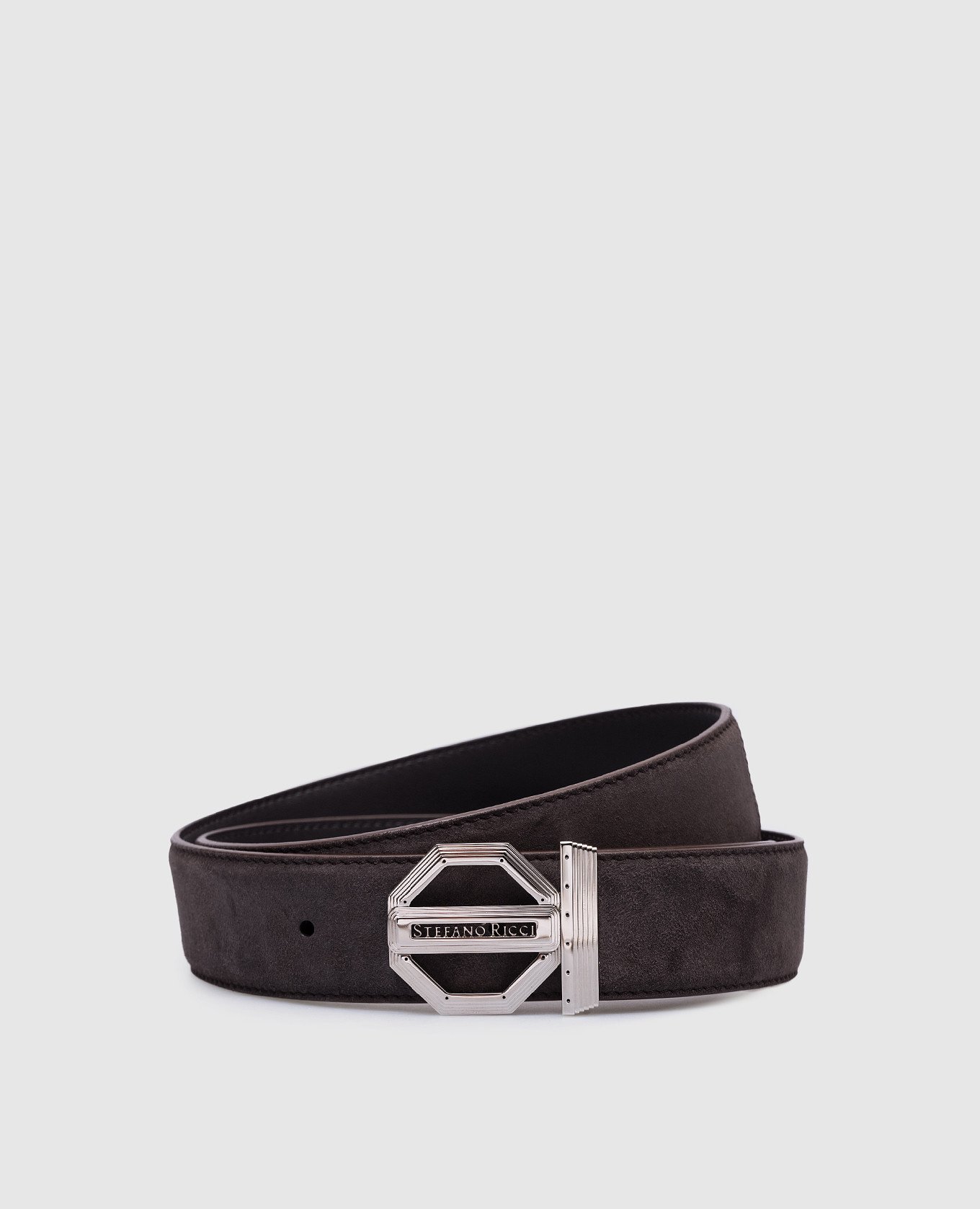 

Gray suede belt with metal logo Stefano Ricci, Grey