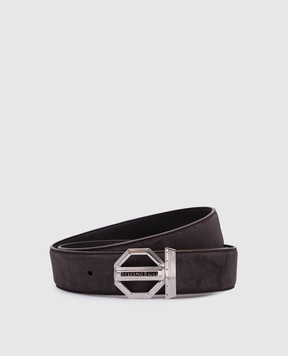 Stefano Ricci Gray suede belt with metal logo N381SDC554P