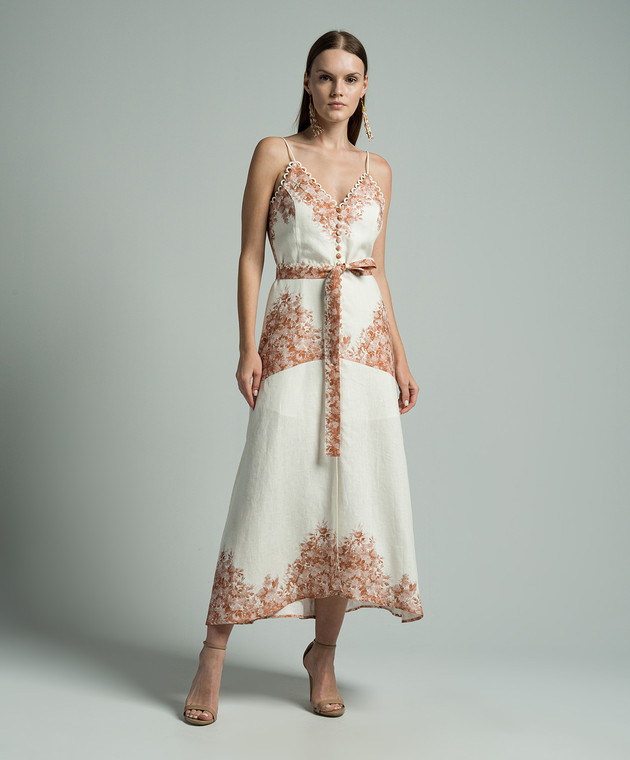 chinese dress ladies Twinset Midi Linen Dress WIth Floral Print – CLAUDETTE
