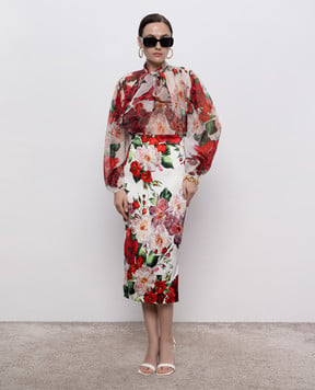 Dolce&Gabbana White silk blouse with floral print F5R62TIS1Y6