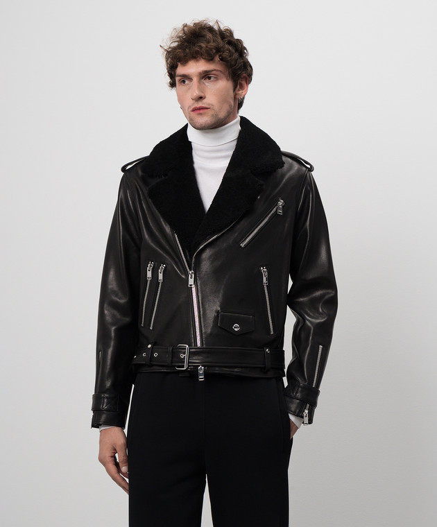 Jacob Lee - Black leather jacket with fur MLJ065AW24GB - shop with