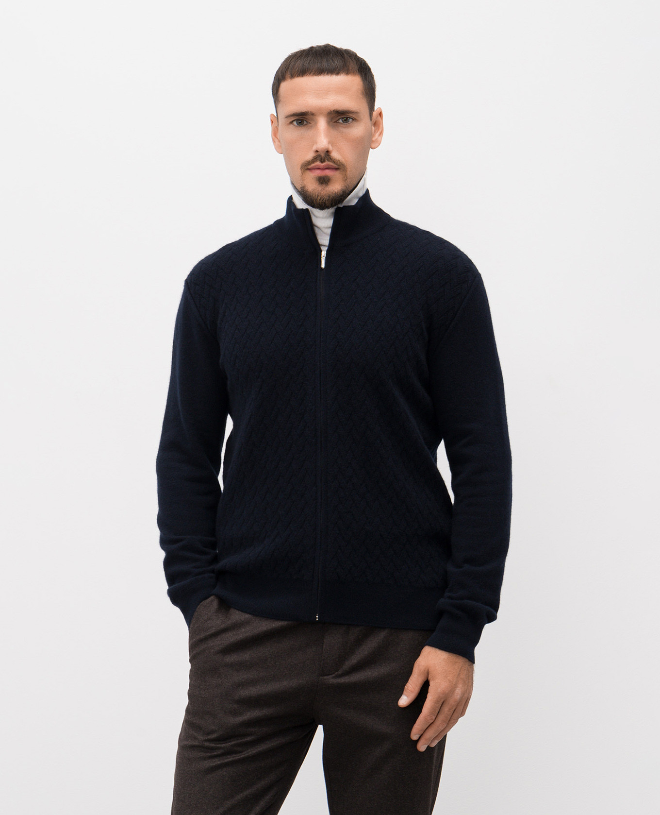 

Blue cashmere and wool cardigan with a pattern Bertolo Cashmere