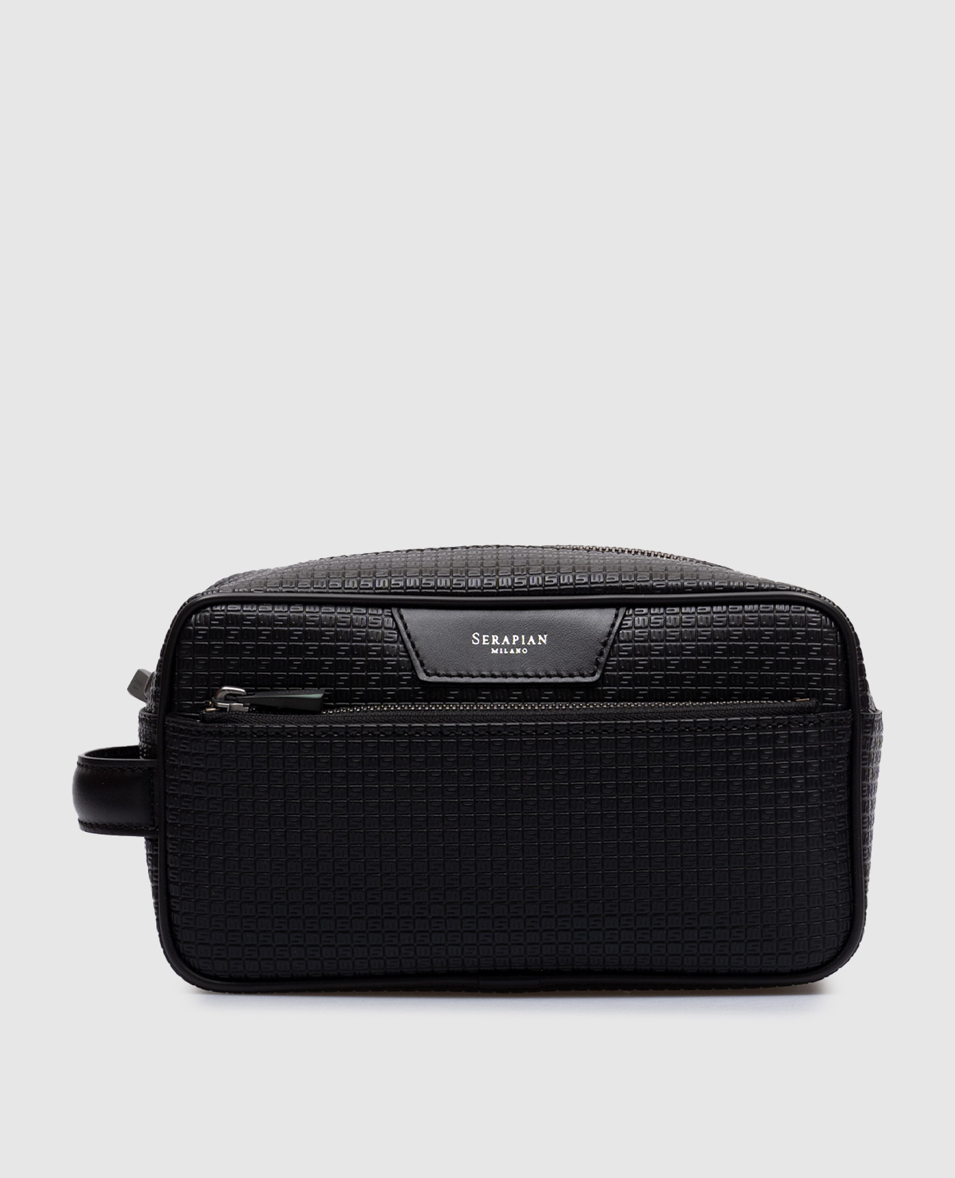 

Black leather toiletry bag with embossed logo monogram Serapian