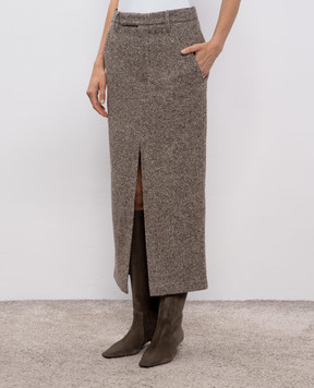 Brunello Cucinelli Brown Storial wool and silk skirt MG531G3918