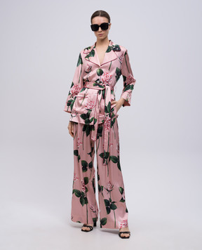 Dolce&Gabbana Pink silk blouse with floral print F5T44TFSA7D