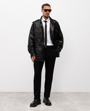 Balmain Black leather parka FH1TJ211LD63