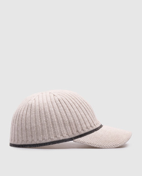 Brunello Cucinelli Gray wool, cashmere and silk cap with monil chain MCAP9A006P