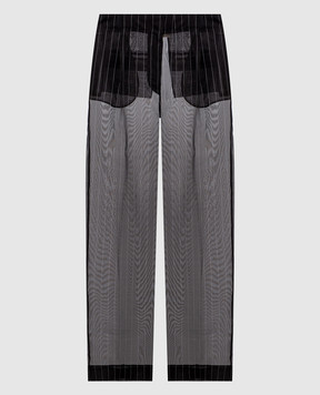 Khaite Black Lenton silk striped trousers 31643000