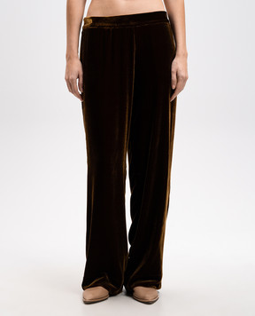 Asceno London pajama-style brown velvet pants with silk B001F40C428
