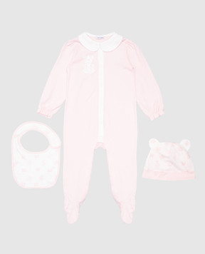Dolce&Gabbana Baby pink set of jumpsuit, hat and bib with logo L2JO3RG7O1R