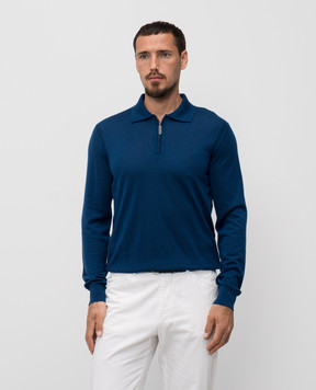 Stefano Ricci Blue silk and cashmere polo shirt K606125P30F25302