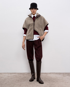 Brunello Cucinelli Burgundy cashmere jumper with monil chain M12707300P