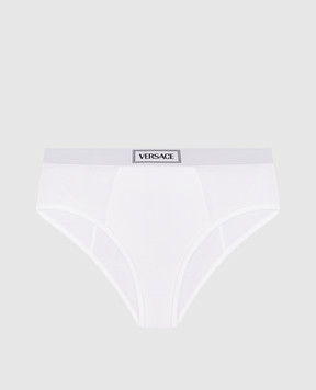 Versace White high-rise ribbed panties with logo 10135051A09551
