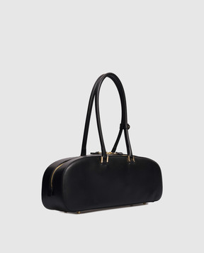Christian Villa Black leather baguette bag with logo print 6314