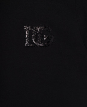 Dolce&Gabbana Children's black t-shirt with a logo made of sequins L5JTNKG7O7S6