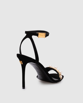 Balmain Black suede PB sandals with pearls EN0UH135LVRI