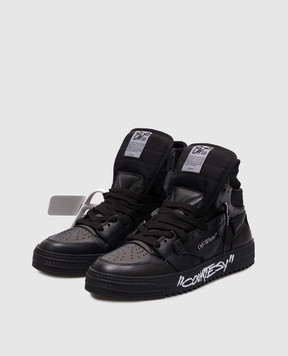Off-White Court Courtesy 3.0 Black Leather High Top Sneakers OMIA065C99LEA007
