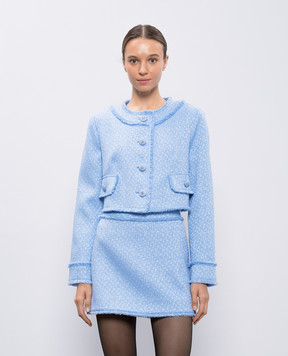 Dolce&Gabbana Raschel blue cropped tweed jacket with wool F26X8THUMUA