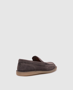 Dolce&Gabbana Grey suede loafers with monogram logo A50593AS707