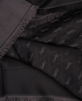 Saint Laurent Gray wool and silk scarf with monogram logo pattern 6891473YI74