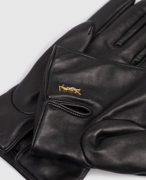 Saint Laurent Black leather gloves with logo 8233053YO68m