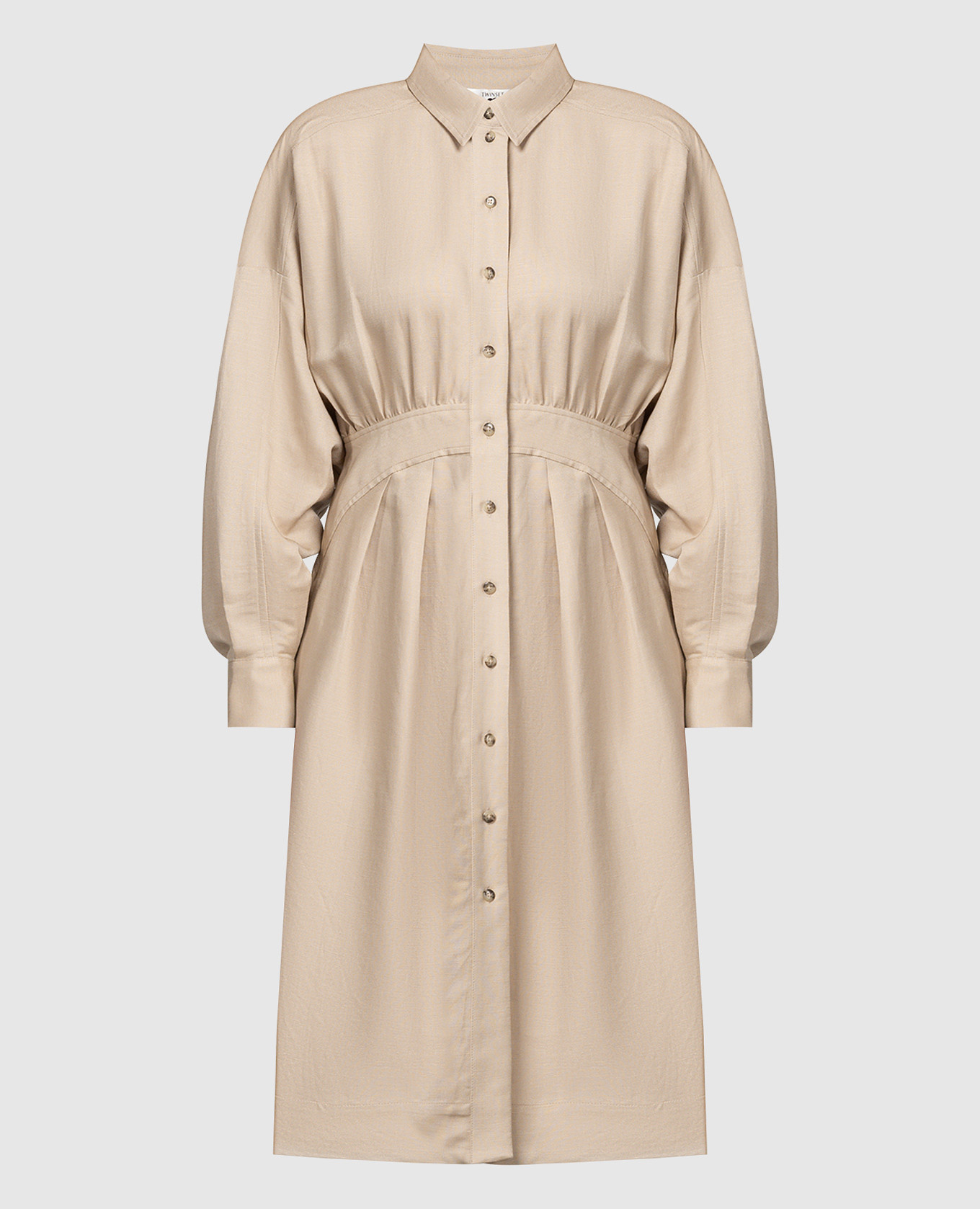 

Beige linen shirt dress with drape Twinset