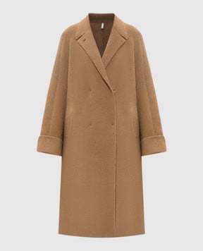 BOBOUTIC Brown double-breasted coat with camel wool and silk 4968