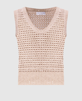 Brunello Cucinelli Beige openwork top with sequins MDV796800